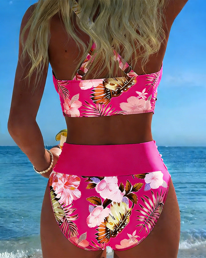 Freya - Bikini with Contrasting Floral Print and Slit