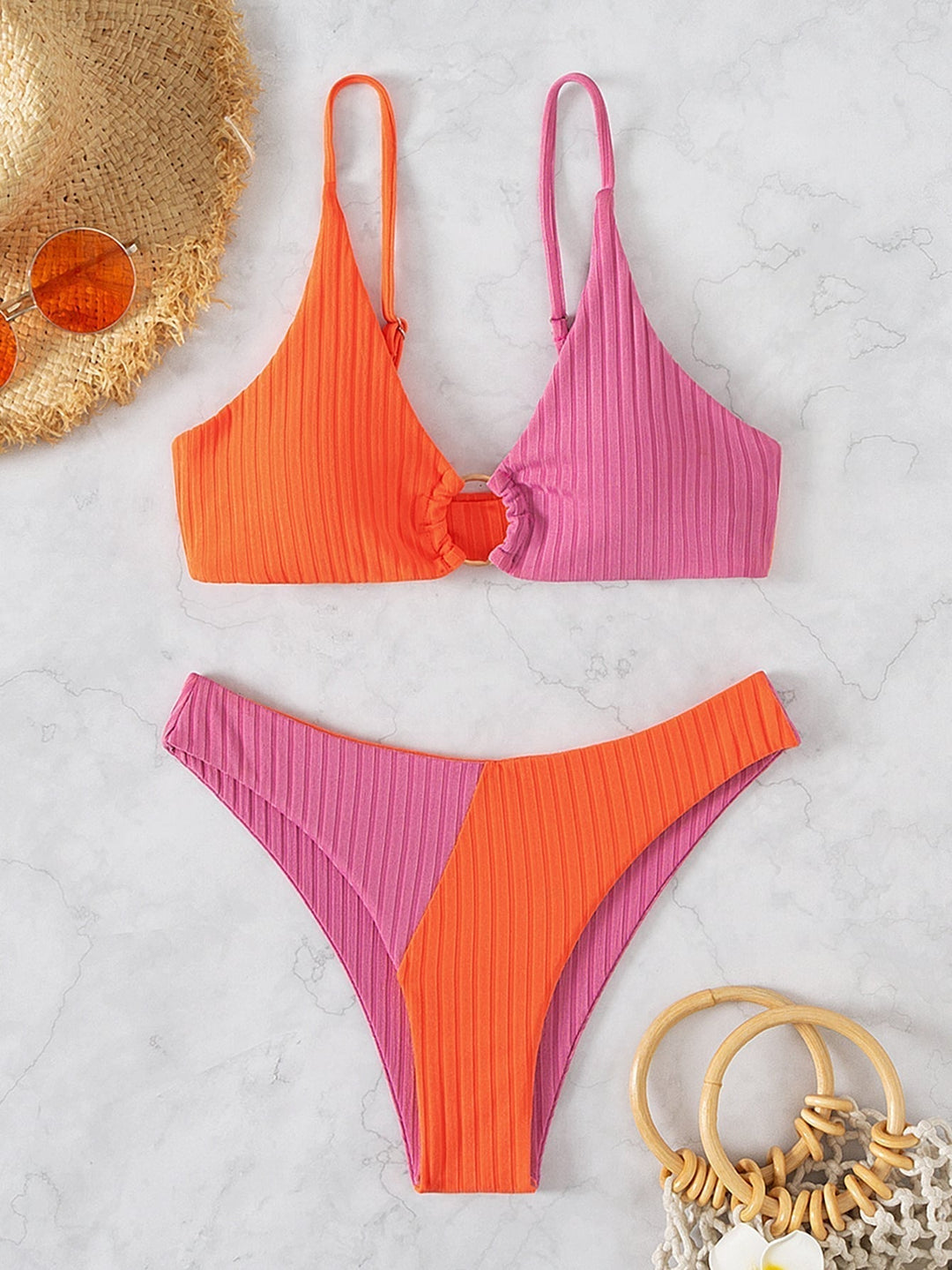 Leslie - Ribbed Two Tone High Leg Bikini
