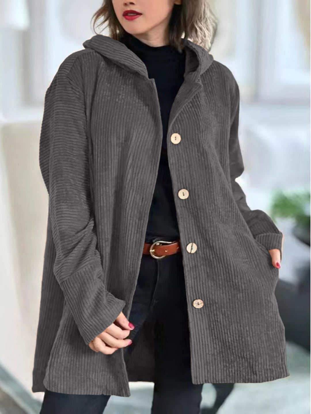 Abigail - Corduroy Hooded Cardigan