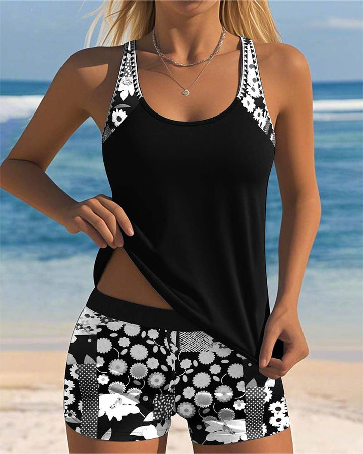 Leslie - Swimsuit Tank Top with Printed Boxer Set