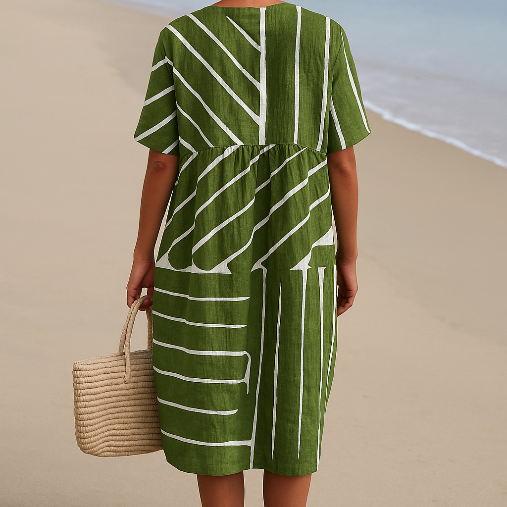 Brittany - Green Dress with Geometric Pattern