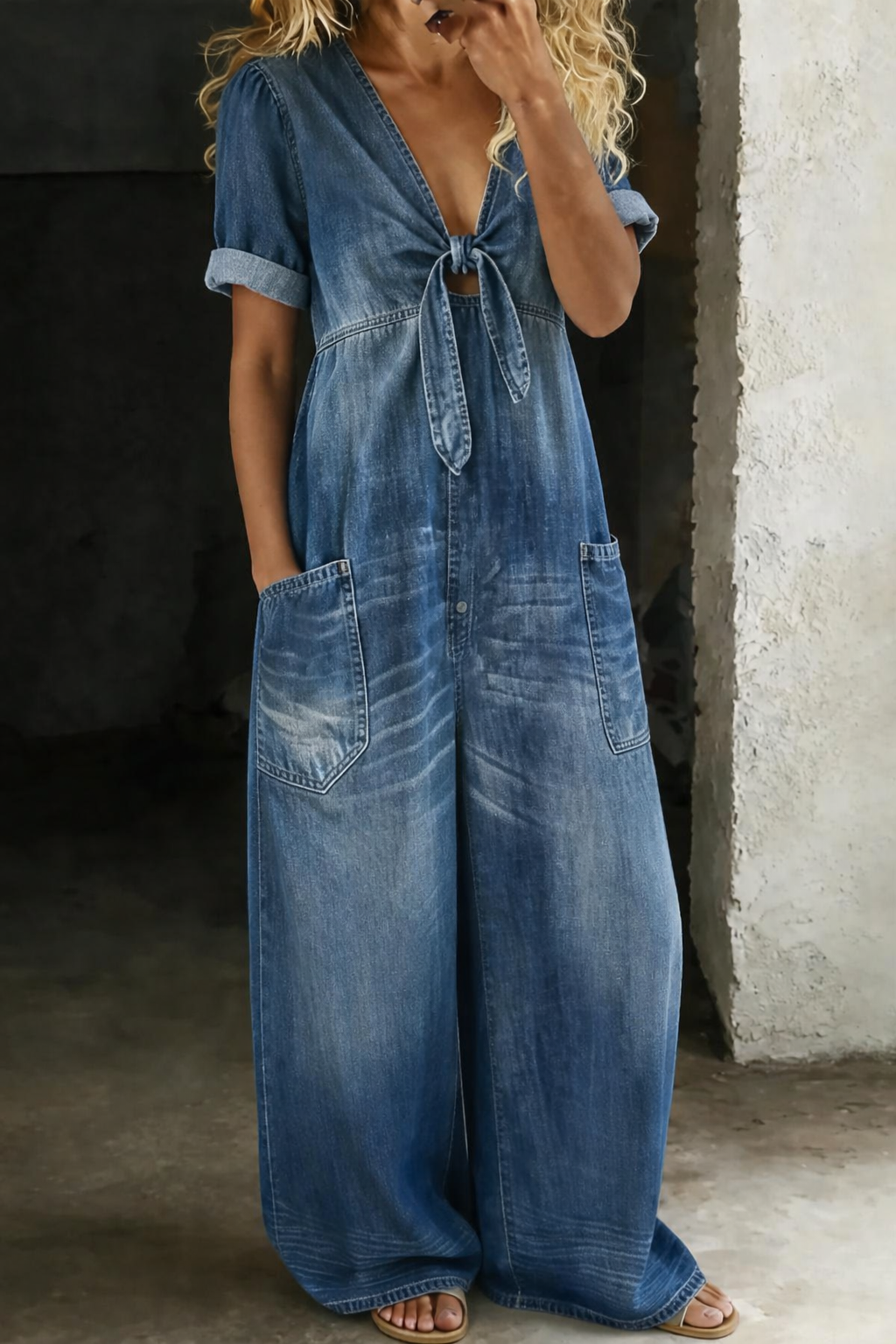Sophie - Short Sleeve Jumpsuit with V-Neck