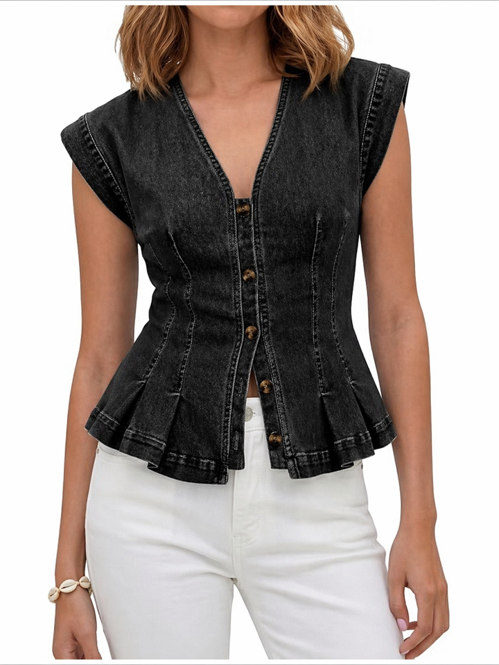 Willa - V-Neck Denim Top