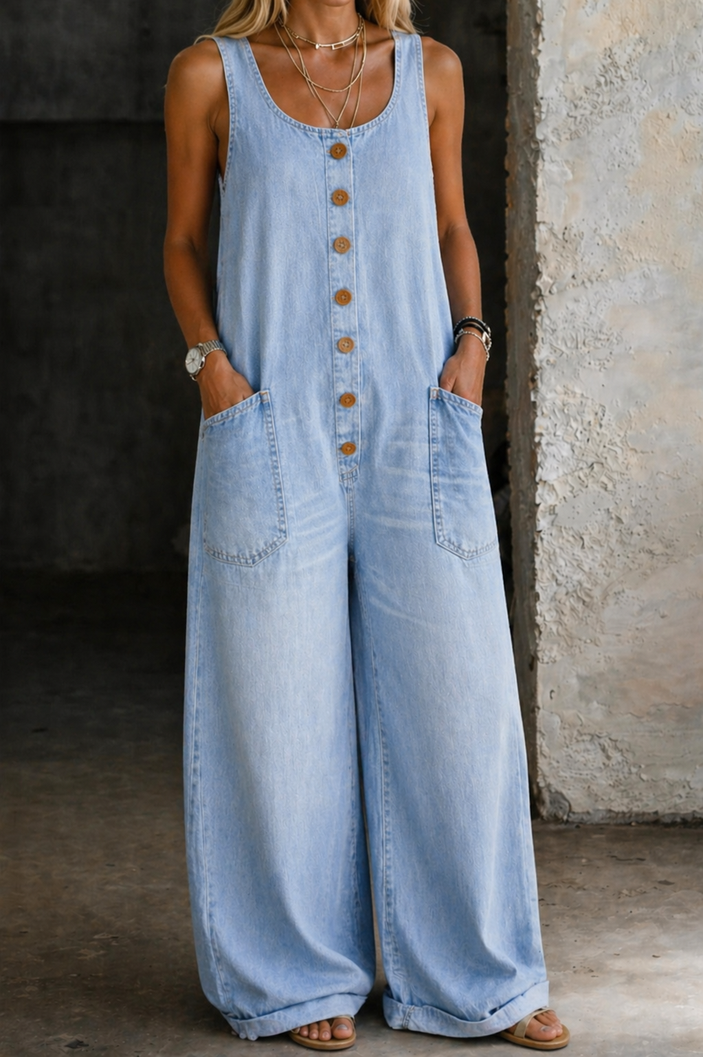 Genevieve - Vintage Washed Cotton Denim Overalls