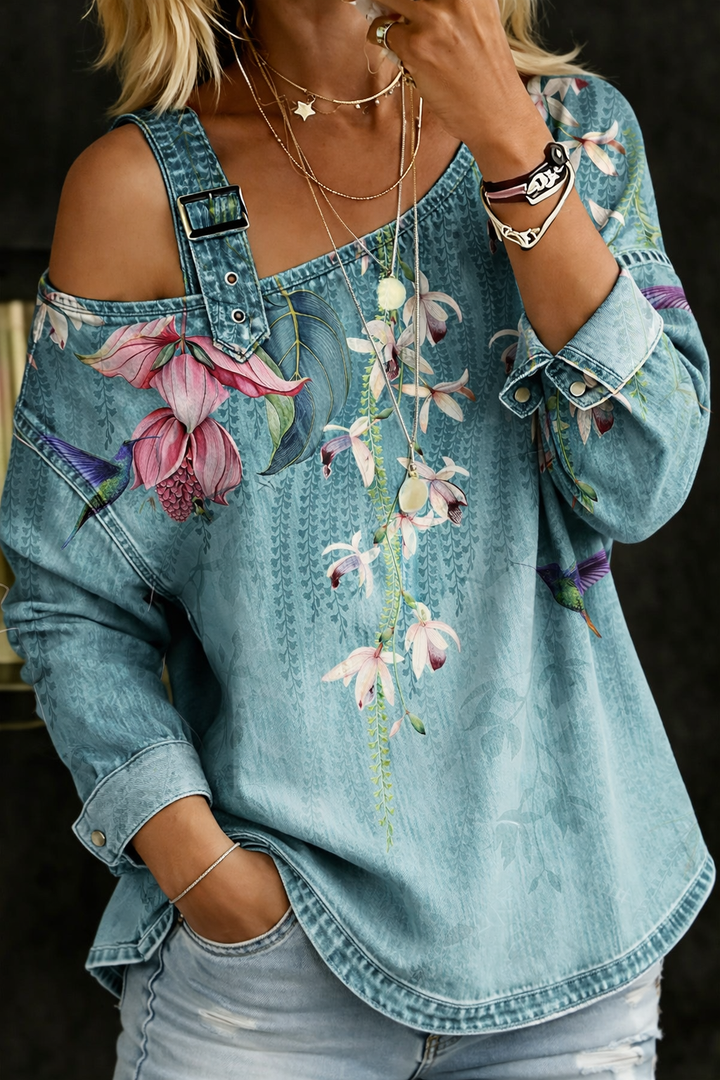 Juliette - Denim Top with Exposed Shoulders