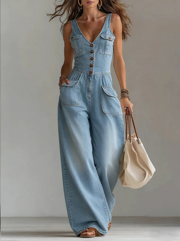 Freya - Casual Denim Wide Jumpsuit