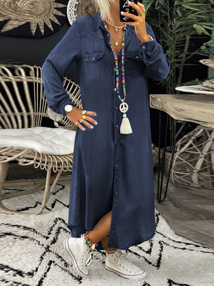 Erica - Casual Elegant Long Denim Shirt Dress
